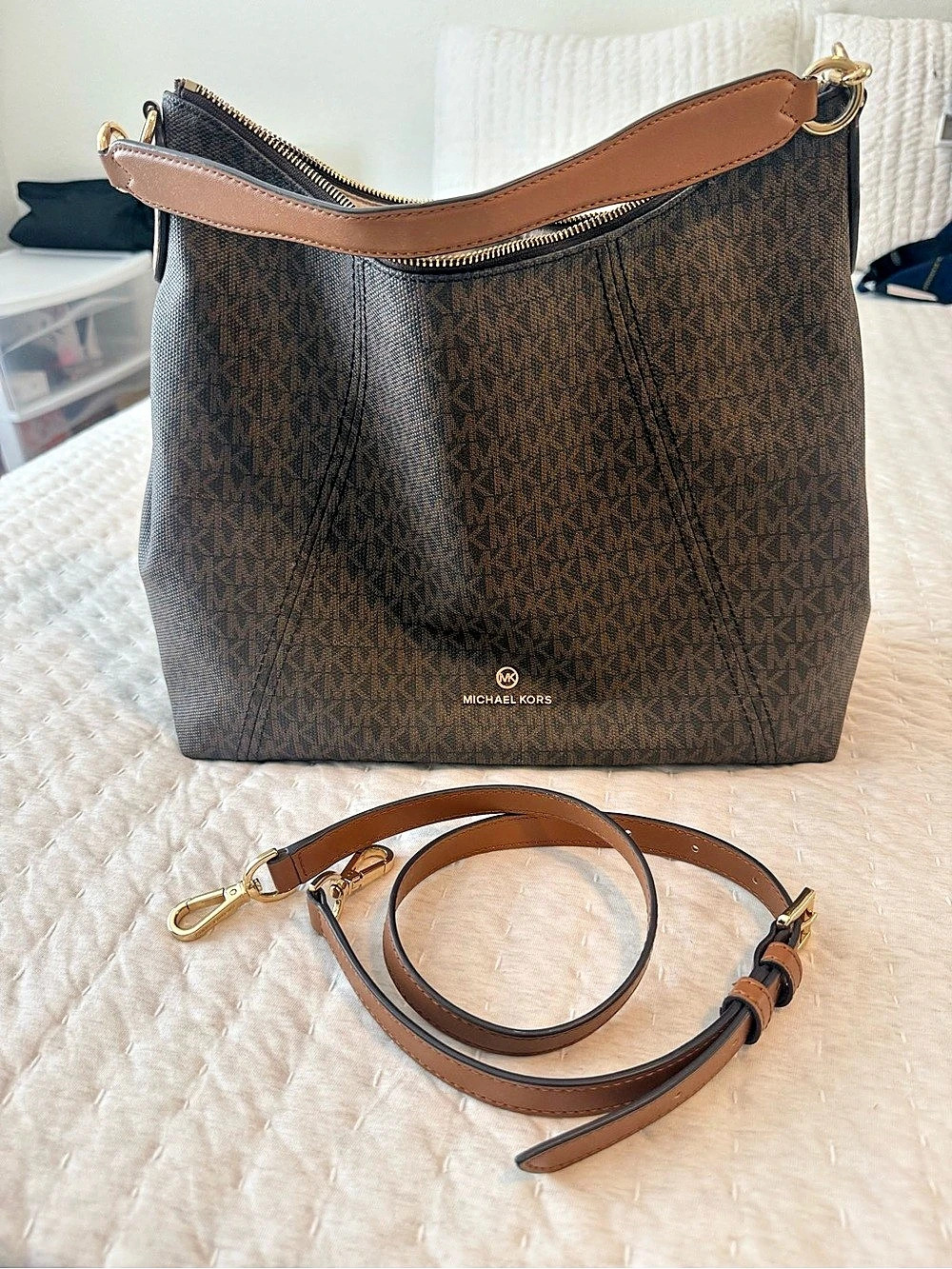 Michael Kors Nolita Large Signature Logo Hobo Shoulder Bag Brown
